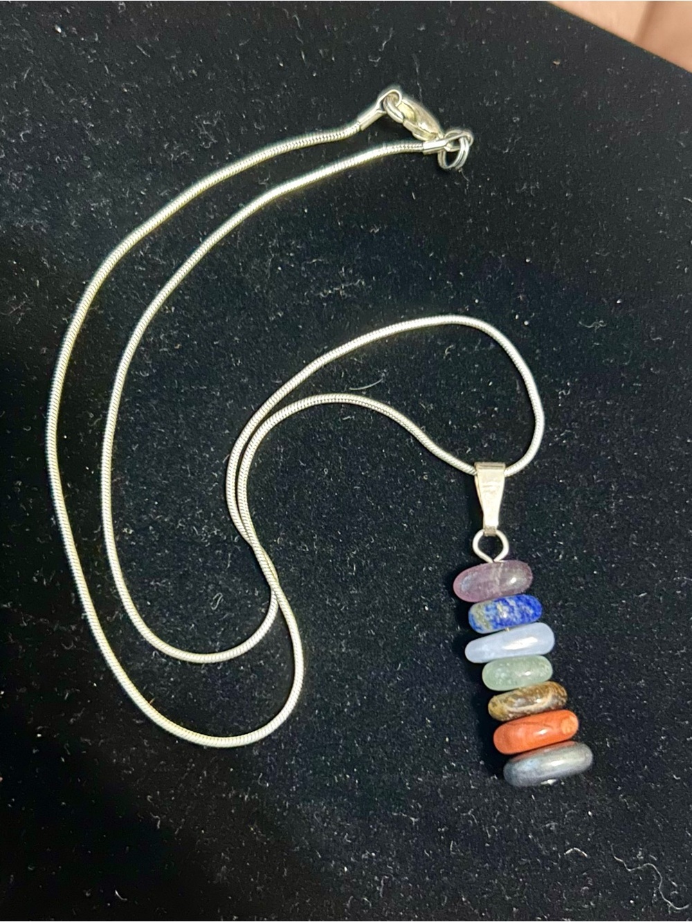 Vintage 7 Chakra Gemstone Stone Pendant on Silver 18 Inch Necklace Chain
